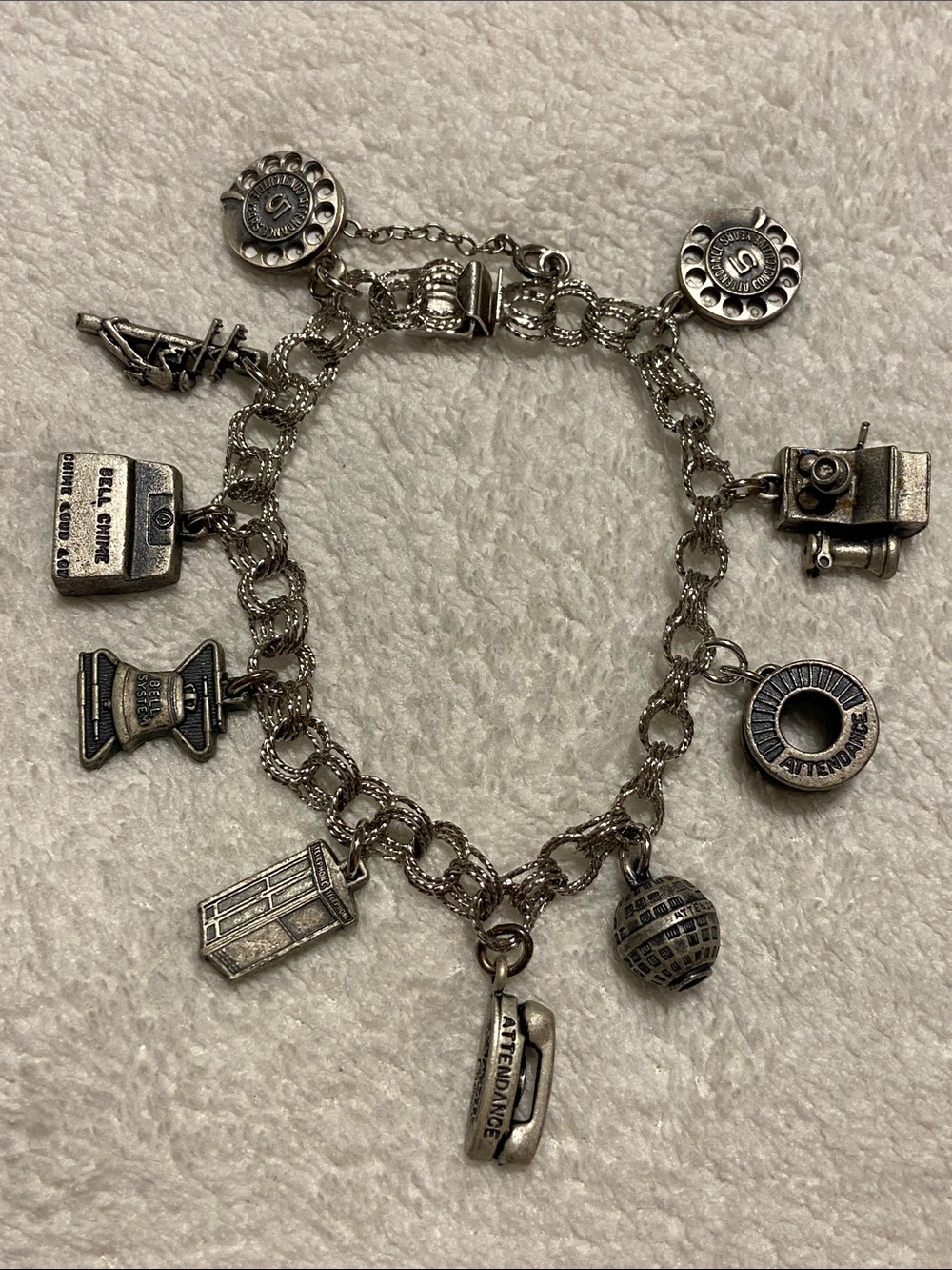 Vintage Sterling Silver 925 Bell employee charm Bracelet